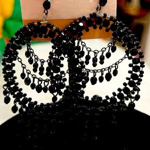 Swarovski Blk Jet Crystal Double Chandelier Drop hand- made Earring - New🌸